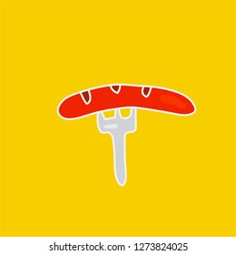 fork and sausage hand drawn icon. doodle food vector illustration. editable stroke