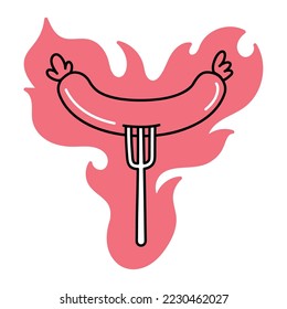 fork with sausage isolated icon