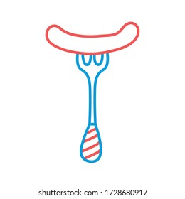 fork with sausage line and fill style icon design, food eat restaurant and menu theme Vector illustration