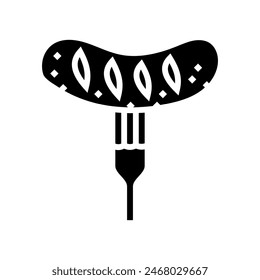 fork sausage meat glyph icon vector. fork sausage meat sign. isolated symbol illustration