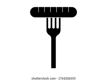 Fork with a sausage on black.