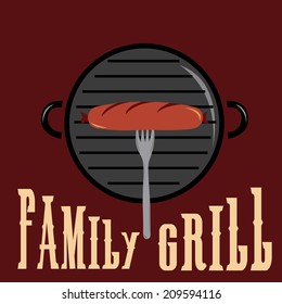 a fork with a sausage on a grill for menu design