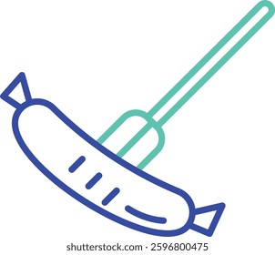Fork and Sausage outline dual color vector illustration icon design