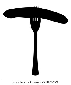 A fork and sausage in silhouette