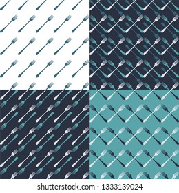 Fork in seamless patterns. Vector illustration set.