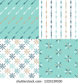Fork in seamless patterns. Vector illustration set.