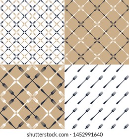 Fork in seamless patterns. Vector illustration set.