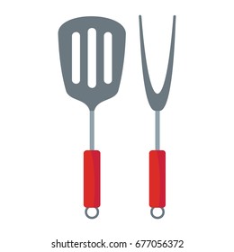 Fork and shoulder blade cartoon icon. Kitchen tool, cookware and kitchenware vector illustration