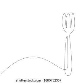 Fork silhouette line drawing on white background, vector illustration