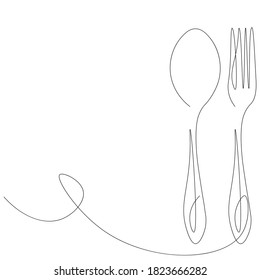 Fork silhouette on white background line drawing. Vector illustration