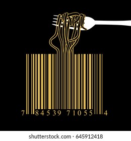 Fork spaghetti barcode design idea concept on black background