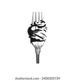 Fork and spaghetti logo with classic effect and blank background