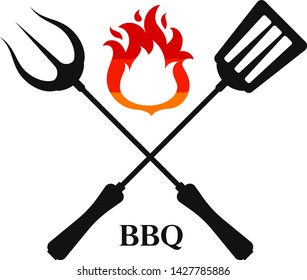 Fork and spatula with flame of fire for bbq design