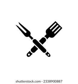 fork and spatula icon in black color on a white background, barbecue kitchen tool