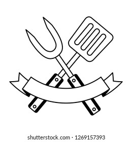 fork and spatula on white background