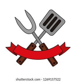 fork and spatula on white background