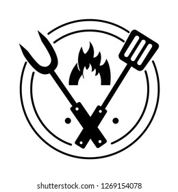 fork and spatula utensils flame