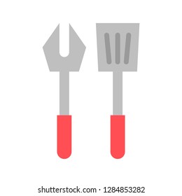 Fork and spatula vector, Barbecue related flat design icon