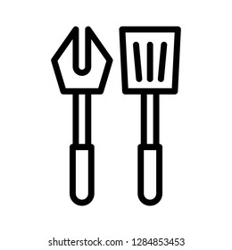 Fork and spatula vector, Barbecue related line design editable stroke icon