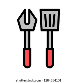 Fork and spatula vector, Barbecue related filled design editable stroke icon