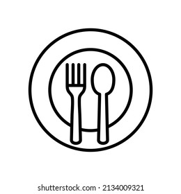 fork spon and plate outline style vector icon