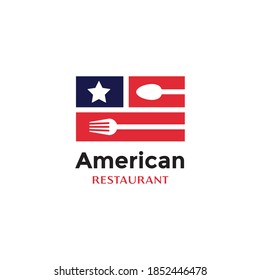 fork spoon with american flag for usa restaurant logo