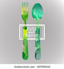 Fork and Spoon atercolor green 