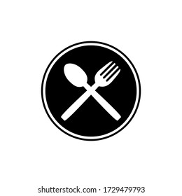  Gabel und Löffel in schwarzem Kreis für Restaurantschild. Symbol und Symbol für Ort
