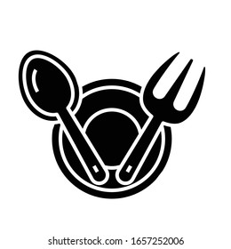 Gabel und Löffel schwarzes Symbol, Concept Illustration, Vektorillustration flaches Symbol, Glyph-Zeichen.