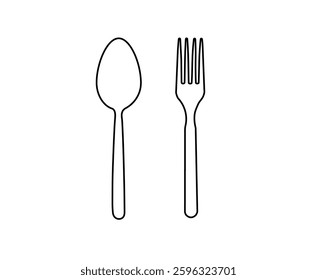 fork spoon black outline on white background,