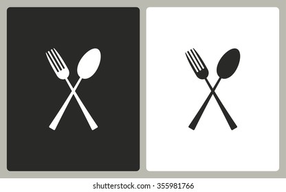 Fork and spoon -  black and white icons. Vector illustration