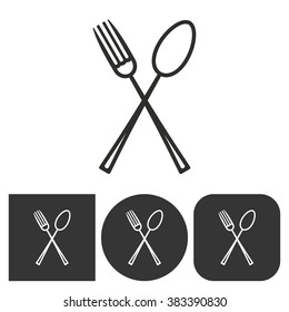 Fork and spoon   -  black and white icons. Vector illustration. 