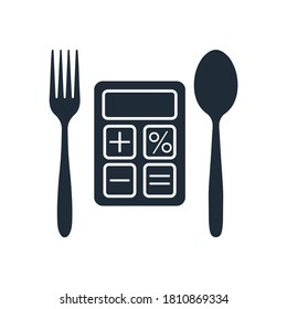 Fork, spoon, calculator. Vector icon isolated on white background.