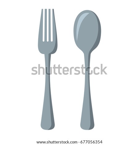 Fork and spoon cartoon icon. Kitchen tool, cookware and kitchenware vector illustration