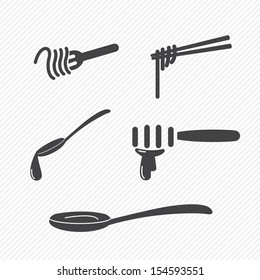 fork and spoon and chopsticks icons isolated on white background