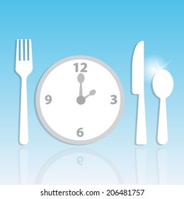 Fork, spoon and clock, meal time. Illustration for You creative 
