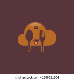 Fork and Spoon in the clouds, Food and beverage logo template design, healthy food, Catering concept. 