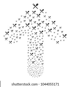 Fork And Spoon composition constructed in the combination of upwards oriented arrow. Forward aim arrow composition combined from fork and spoon design elements.