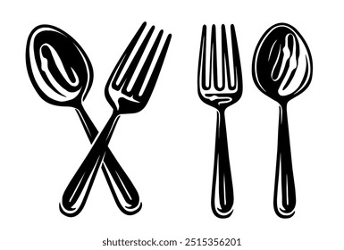 Fork and spoon crossed symbol. Restaurant, diner emblem. Cutlery for eating badge vector illustration