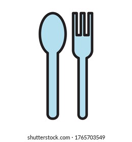 fork and spoon cutleries fill style icon vector illustration design