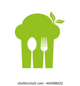 fork spoon cutlery leaf product green food healthy icon. Isolated and flat illustration. Vector graphic