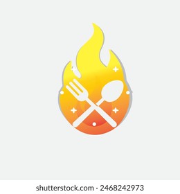 fork and spoon design with fire background