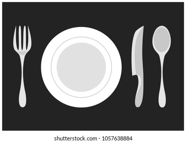 Fork , Spoon , Dish and Knife on dark background , Vector illustration