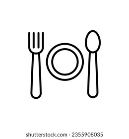 Fork, spoon, dish line icon, estaurant, food court symbol, flat illustration on white background..eps