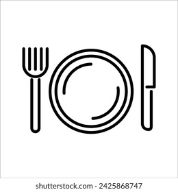 Fork, spoon, dish line icon, outline vector sign, linear pictogram isolated on white. Restaurant, food court symbol, logo illustration