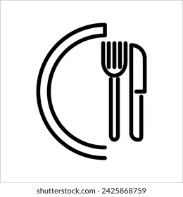 Fork, spoon, dish line icon, outline vector sign, linear pictogram isolated on white. Restaurant, food court symbol, logo illustration