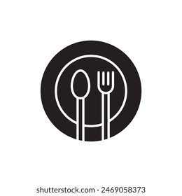Fork, spoon, dish vector black icon. Restaurant, food court trendy style illustration on white background..eps