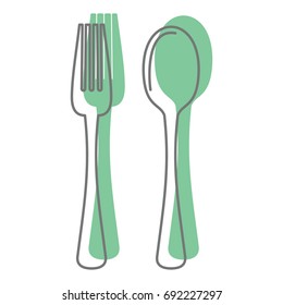 Fork and spoon in doodle style icons vector illustration for design and web isolated on white background. Fork and spoon vector object for labels and logo