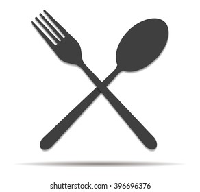 fork and spoon double shadow icon vector