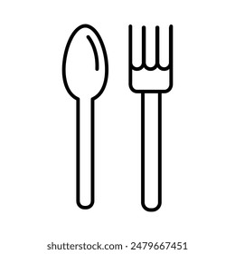 Fork spoon filled outline icon, Cutlery symbol flat black linear illustration on white background..eps